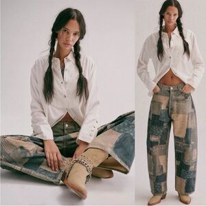 Free People Illusions 
Patchwork Relaxed Barrel Jeans
Indigo Size 26 NWT RARE